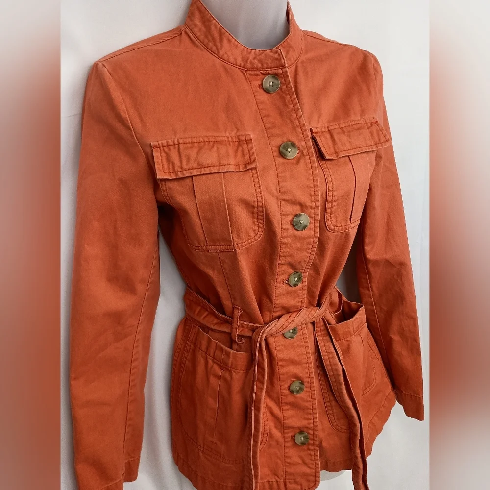 DOWNEAST Coatigan Utility Rust Orange Lightweight Belted Jacket (#142)‎